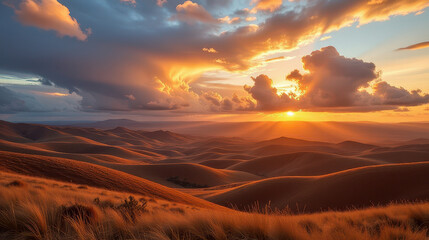 Stunning sunset overrolling hills outdoor landscape photography warm colors breathtaking view of nature