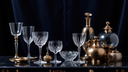 Elegant glassware display at luxurious event dining table still life sophisticated atmosphere close-up decorative appeal