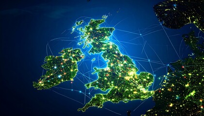 UK map, night lights, interconnected