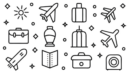 Obraz premium Collection of travel and transportation icons in a simple line art silhouette style