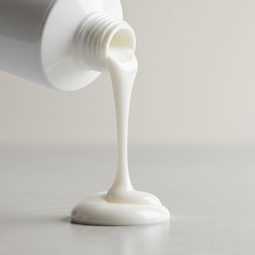 White cosmetic cream pouring from a tube