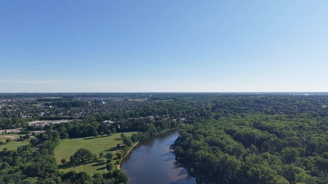 Panning Aerial View of Nature and City of Brantford Ontario Canada