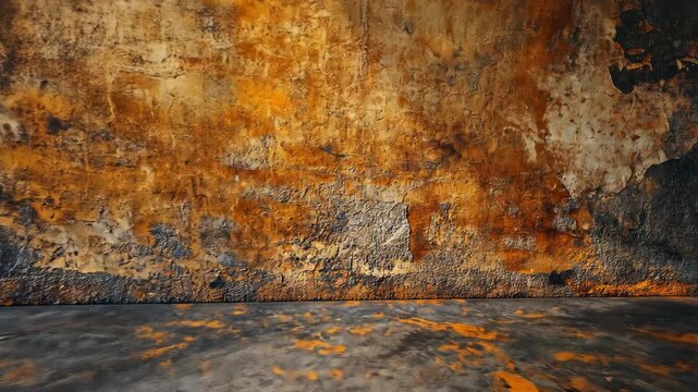 Textured rusted wall with vibrant orange and brown hues, creating an industrial backdrop