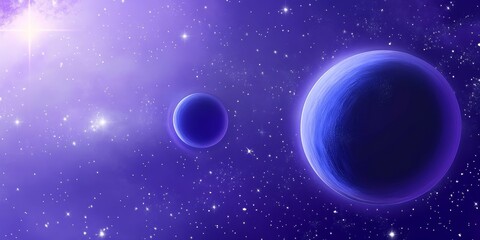 Naklejka premium Celestial Scene with Two Planets in a Starry Purple Sky