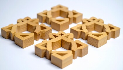 Interlocked wooden shapes form geometric patterns