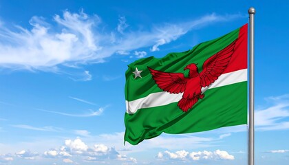 Waving flag against a blue sky