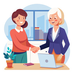 two business women shaking hands