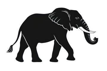 Fototapeta premium Walking elephant with trunk swinging icon vector illustration isoleted on white background in silhouette .