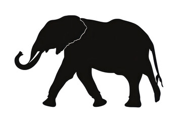 Walking elephant with trunk swinging vector illustration isolated on white background in silhouette .