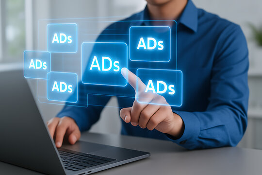 Websites with inbound ads to optimize click through rates. Digital marketing and online advertising to targeted customer.new