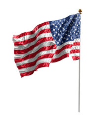 Obraz premium Waving American Flag on a Pole with a Transparent Background Stars and Stripes Symbolizing Patriotism and National Identity, PNG