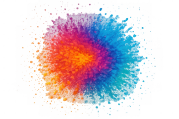 Colorful powder bursting radially, generating vivid explosive pattern against transparent background for festive graphic design concept