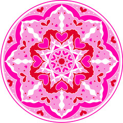 Vintage oriental pink floral vector mandala ornament with seamless lace pattern and decorative round frame illustration