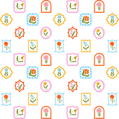 Obraz premium Seamless vector pattern featuring cute Christmas icons, gifts, and trees for fun holiday designs and web backgrounds