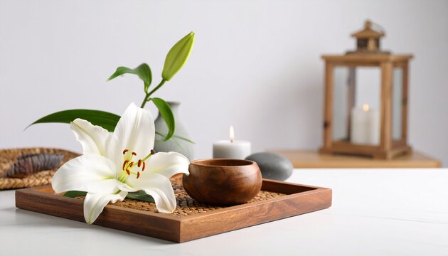 Create a floral arrangement featuring the lily. The art of Japanese flower arrangement, characterized by high standards. High quality. 