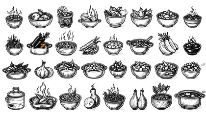 Various bowls of hot food