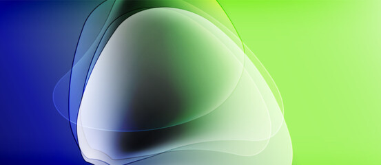 Abstract fluid shapes blend blue, green hues. Soft gradients create dynamic, flowing composition. Minimalist design evokes calm energy.