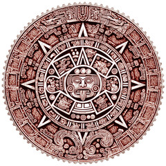 Naklejka premium Aztec Sun Stone Calendar Detailed Intricate