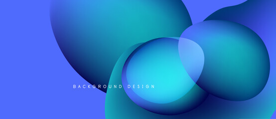 Abstract blue design features overlapping circles, gradients. Modern aesthetic, smooth shapes create dynamic visual impact.