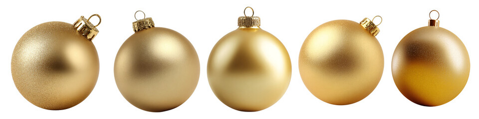 Collection of golden Christmas ornaments, isolated on white or transparent background
