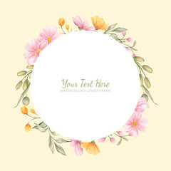 Obraz premium Manual painted of pink flower watercolor as flower wreath 