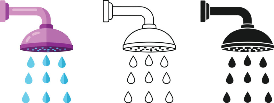 Shower head vector illustration set bathroom fixture plumbing design modern showerhead water saving 100 char