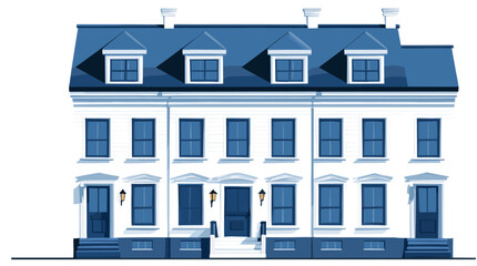 Naklejka premium Classic row house with dormer windows and blue accents