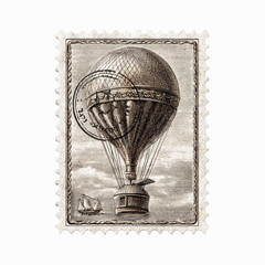 Vintage Postage Stamp Featuring a Hot Air Balloon