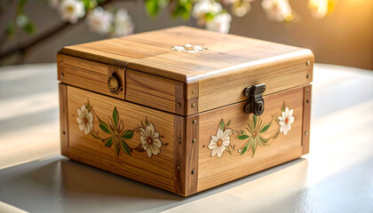 Ornate Wooden Box with Delicate Floral Designs