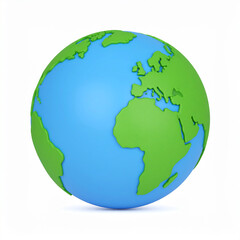Obraz premium Blue and green 3 D globe showing continents on white background earth world