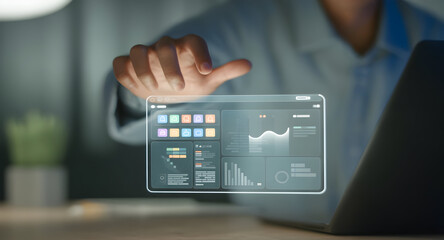 Person interacting with holographic display