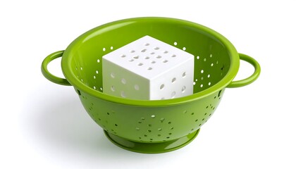 White cube in green colander