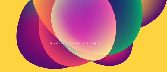 Vibrant overlapping circles create abstract colorful background. Yellow canvas provides contrast, text reads background design.