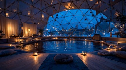 Modern spa dome interior at night