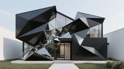 Modern Geometric House with Black and Glass Facade