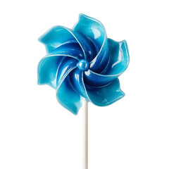 Fototapeta premium Bright blue pinwheel lollipop candy isolated on transparent background