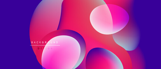 Abstract fluid shapes blend, creating vibrant pinks, purples. Modern design evokes energy, movement, visual interest. Background features text elements.