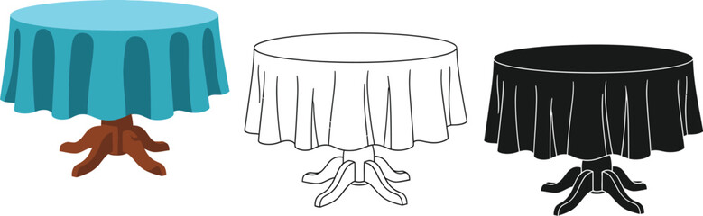 Obraz premium Round table with tablecloth vector illustration in different styles for home decor and dining room design