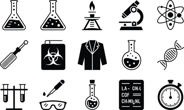 Collection of science and laboratory equipment icons silhouette