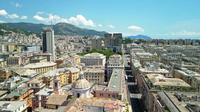 The San Vincenzo is a central district of Genoa, administratively included in the Municipio I Centro Est. Located a short distance from Brignole train station, Italy. 4K, high quality.
