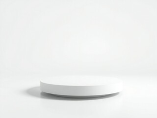 Minimalist white circular podium on a clean white background with subtle shadow