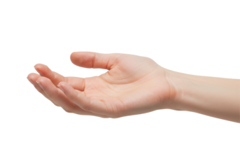 Open hand reaching out against a transparent background, symbolizing help or connection