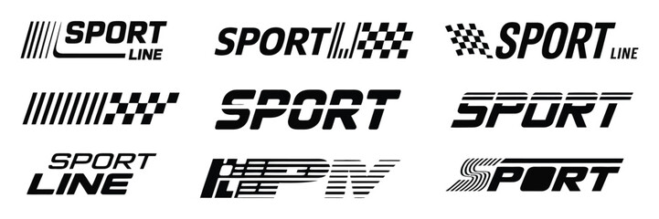 Racing stripes geometric lines design for racing car hood stickers, dynamic arrow shapes, lines background, racing start and finish flags, and vector illustration
