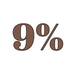 Brown number nine percent symbol isolated on transparent background
