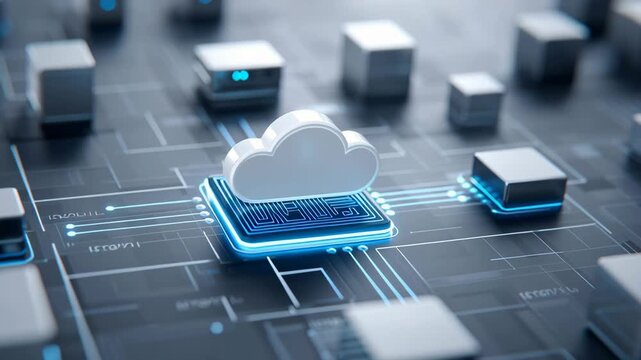 Data stored on cloud platforms for commercial use, symbolizing innovation, flexibility, and digital transformation.