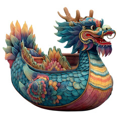 Obraz premium Colorful dragon boat ornament with intricate details isolated on transparent background