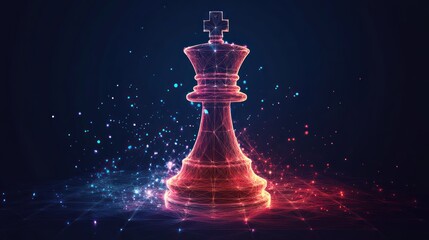 Glowing chess king, digital art, strategy, dark background, leadership concept
