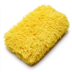 Fluffy yellow throw blanket on white background
