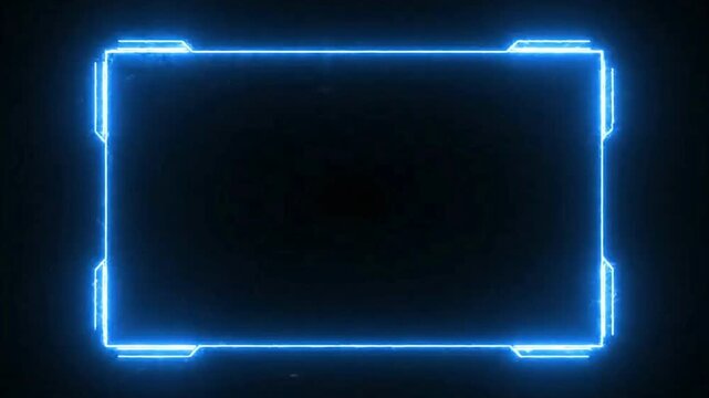 Electricblue rectangular frame with corner notches set against a dark textured backdrop