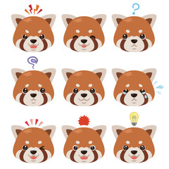 レッサーパンダのイラストセット　顔表情のみ